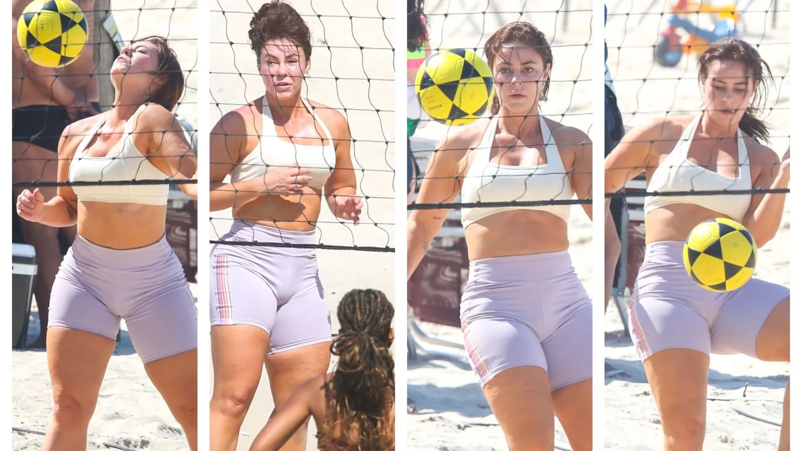 Paolla Oliveira treina futevôlei no Rio após anúncio na Imperatriz
