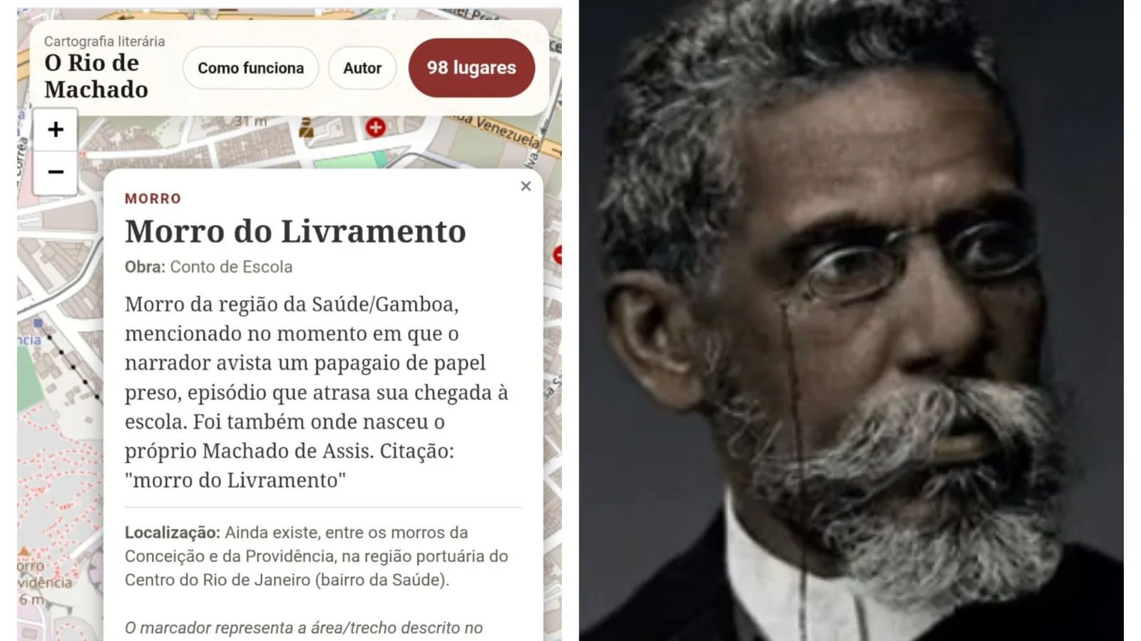 Aplicativo reúne lugares do Rio presentes na obra de Machado de Assis