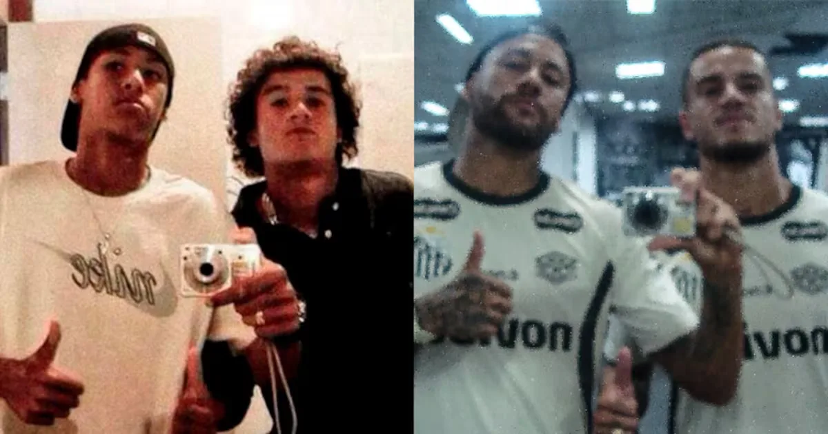 Neymar e Coutinho recriam foto da adolescência após chegada ao Santos
