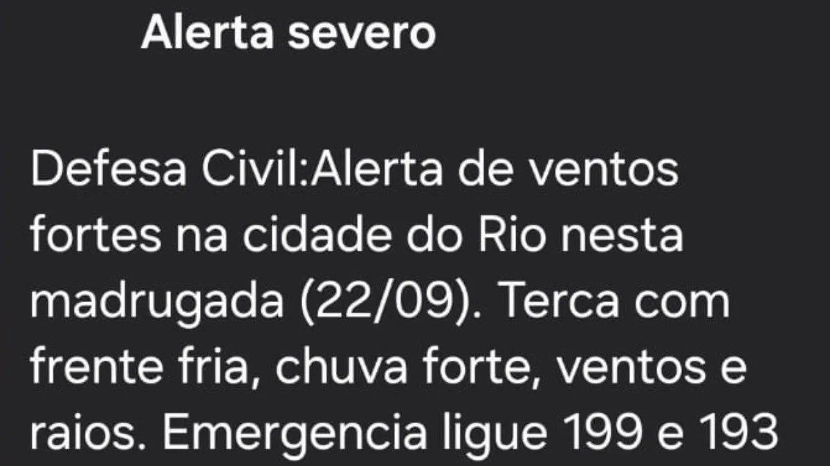 Defesa Civil alerta para ventos fortes e chuva no Rio nesta terça-feira
